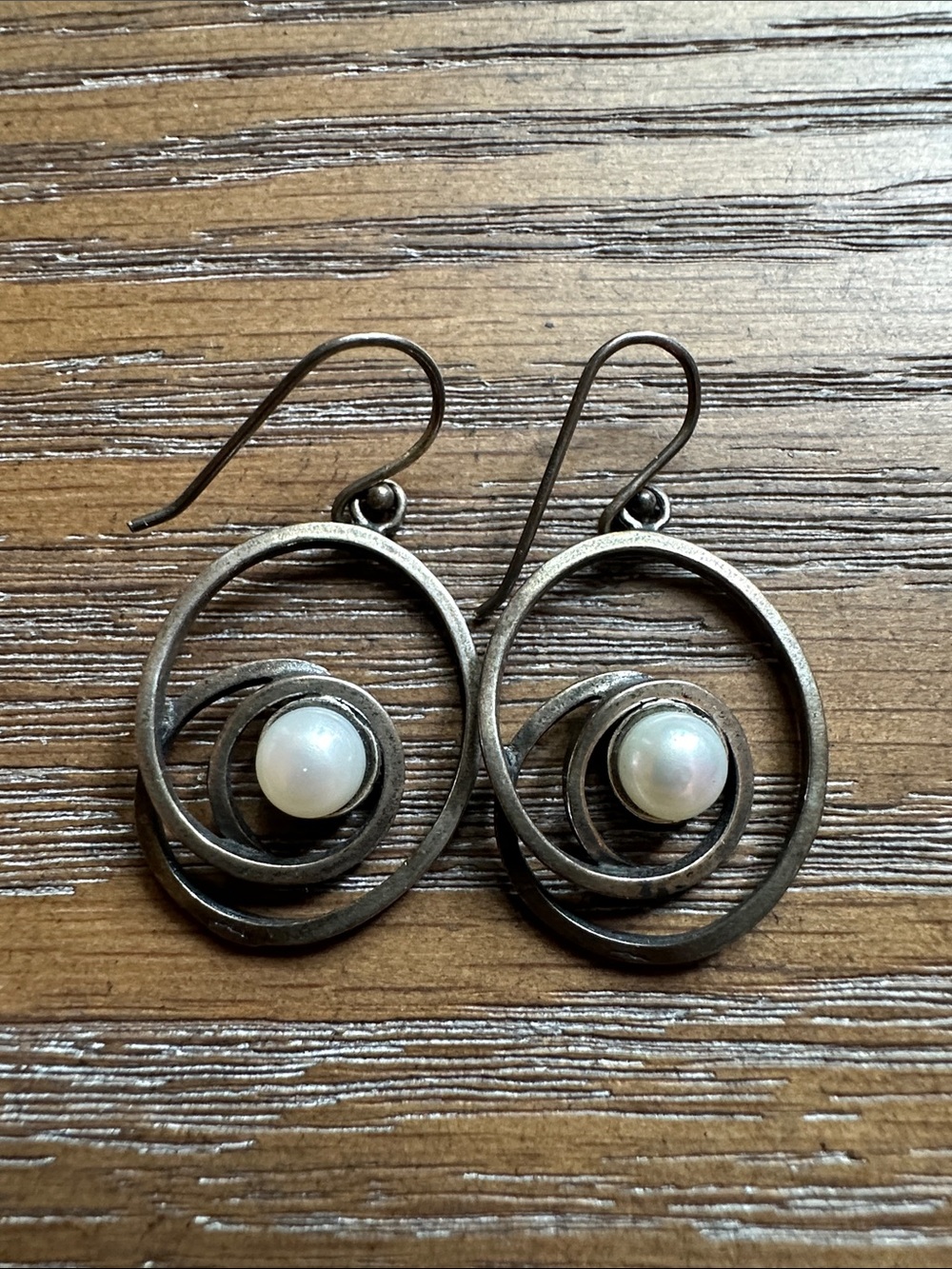 Israeli Sterling and Pearl Swirl Earrings